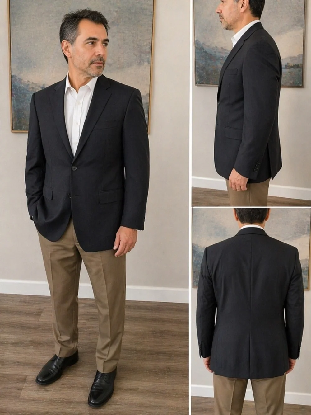 Men’s Boston Blazer 44R Black Classic 2 Button Suit Jacket